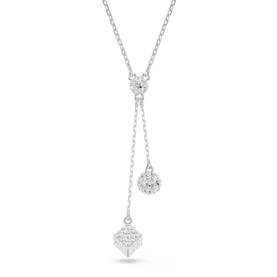 Imagen de Swarovski Dextera Collar con colgante de esfera y cubo bañado en rodio para mujer, blanco, 61 67 cm longitud, Cristal, Length, Cristal