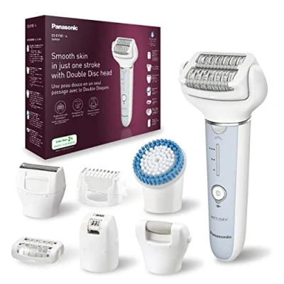 Imagen de Panasonic ES EY90 A503 Húmedo y Seco Depiladora, Doble Disco con 60 Pinzas, Flexible 90º Pivotante Cabeza, 3 velocidad Ajustes, LED Luz, 30 Min de Operación, Cabeza para Cuidado Pies, Afeitado