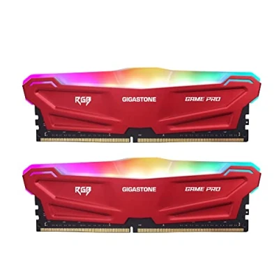 Imagen de 【DDR4 RAM】 Gigastone Red RGB Game Pro Memoria RAM Escritorio 16GB (2x8GB) DDR4 3200MHz PC4 25600 CL16 1.35V UDIMM 288 Pin sin búfer ECC para PC Computadora Módulo