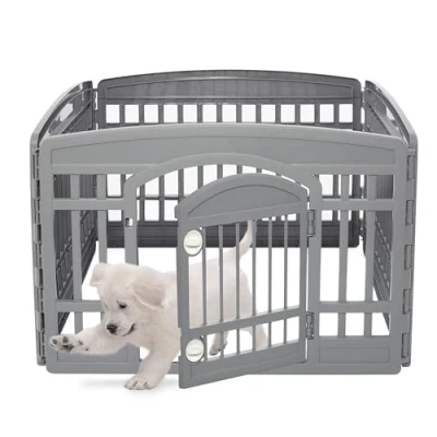 Imagen de Iris Ohyama Parque para Perros con 4 Paneles, H60cm, Gris, Puerta Cerradura, Jaula Gatos, Vallas, Corralito, Interiores, Exteriores, Conejo, Cercado, Corral Perro, CI 604E WD