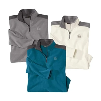 Imagen de ATLAS FOR MEN Jerséis Hombre Invierno Lote de 3 Jersey Polar Cuello Alto Cremallera Ligero, Cálido y Transpirable Disponibles en Tallas Grandes la M hasta 5XL