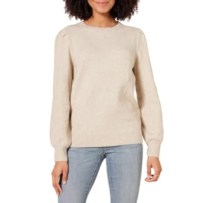 Imagen de Amazon Essentials Jersey con Cuello Redondo y Hombros Plisados de Tacto Suave Mujer, Beige, M