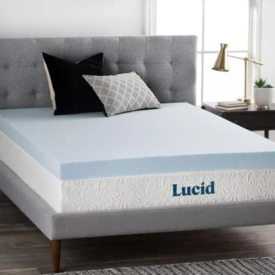 Imagen de LUCID Cubrecolchón de Espuma viscoelástica Gel 4 Pulgadas, diseño ventilado, Ultra Felpa, tamaño Individual