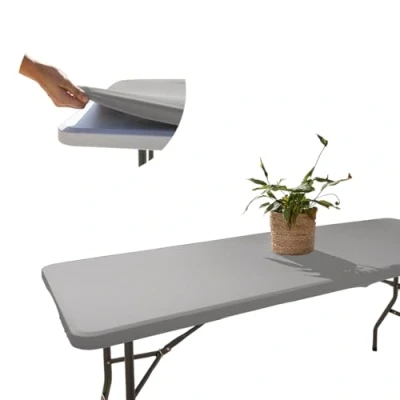 Imagen de Glop Mantel Elástico Ajustable Rectangular 182x76 cm, Antimanchas, Antiarrugas, Gris, Resistente al Viento, Fácil de Limpiar, Manteles Tela Spandex, Ideal para Mesa Jardín, Camping, Exterior