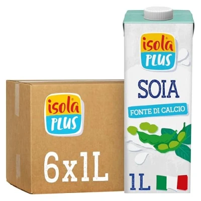 Imagen de ISOLA PLUS Pack de 6 Unidades 1 L Bebida Vegetal Soja con Calcio, sin Azúcar Añadido y Libre Gluten, Apto para Veganos, Optima Tomar Sola, Café o en Batidos
