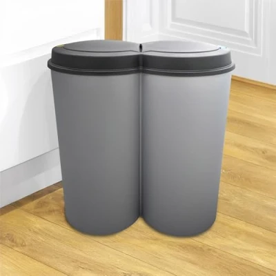 Imagen de Spetebo Cubo de basura 50 litros (2 x 25) en color gris con práctico cierre plegable, separador