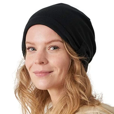 Imagen de CHARM Gorros de Algodón Orgánico Mujer Verano Gorra Suave Quimio Sombrero Negro