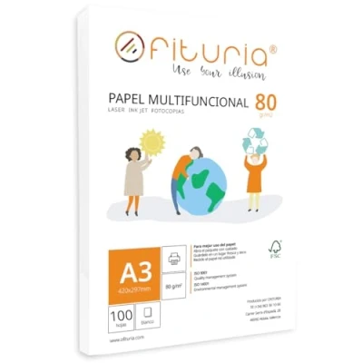 Imagen de Paquete de folios A3 80gr con 100 Hojas Blancas, Papel Multifuncional para Uso Escolar y Entornos Laborales. Ideal impresoras láser, inyección o fotocopiadoras Ofituria (A3, 100h)