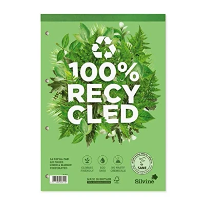 Imagen de Silvine Recambio de papel reciclado A4, con margen, 120 páginas, 100% reciclado, ref. R101