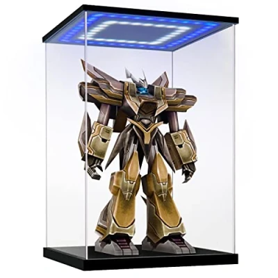 Imagen de Huijintao Vitrina Expositora para Colecciones, Metacrilato con luz LED, Caja Transparente, Urna Expositor Miniaturas, Figuritas (15x15x25 cm)