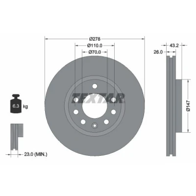 Imagen de TEXTAR 92156400 Disco de freno 278 26 05/08 110 ventilación interna sin perno sujeción rueda, buje rueda OPEL: Corsa D Hatchback