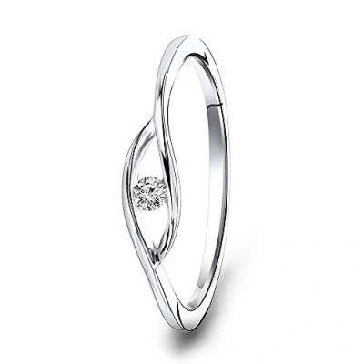 Imagen de MIORE anillo solitario para mujer de diamante auténtico oro blanco 9 quilates (375) con 0,05 compromiso respetuoso la piel