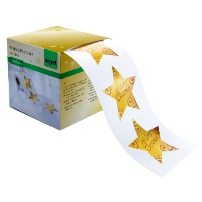 Imagen de SIGEL CS112 Rollo de 200 stickers navideños adhesivos, &quot;Christmas Stars&quot; (estrellas Navidad), doradas