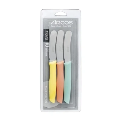 Imagen de Arcos Nova Set 3 Cuchillos Mantequilla Acero Inoxidable 70 mm Mango en Color Menta, Naranja y Limon
