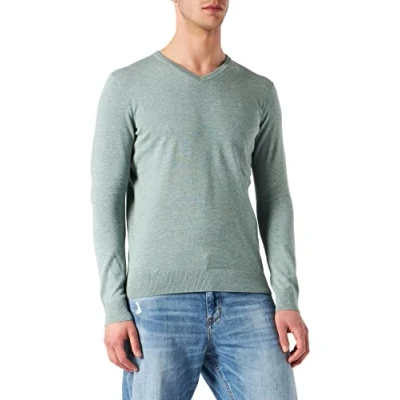 Imagen de TOM TAILOR 202212 Strickpullover V Ausschnitt Jersey básico para Hombre, Verde (28732 Dark Smoke Green Melange), M