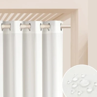Imagen de ROOM99 Garden Line Cortinas para Exteriores con Ojales, 155 x 250 cm de Ancho Alto, Resistente a la Intemperie, Impermeable, protección Solar, jardín, Cortavientos, Color Crudo