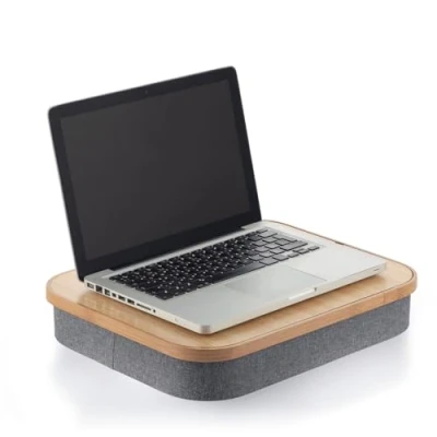 Imagen de InnovaGoods Soporte para Portátil con Bandeja de Almacenaje. Base Auxiliar Ordenador Madera y Lino Compartimento. Escritorio Laptop. Stand Elevador 16 Pulgadas