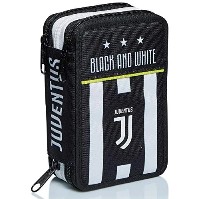 Imagen de Seven Estuche Escolar 3 Compartimientos F.C. JUVENTUS Fútbol, Negro con Material Incluido: Lápices, Bolígrafos y Marcadores Gran Capacidad para Niños Adolescentes