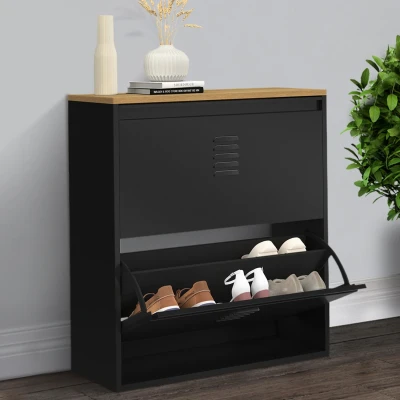 Imagen de Zapatero ESTER 12 piezas, 2 puertas de metal negro, diseño industrial