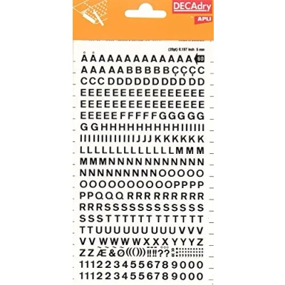 Imagen de APLI DD60F Letras y números transferibles negros 5 mm, 339 caracteres