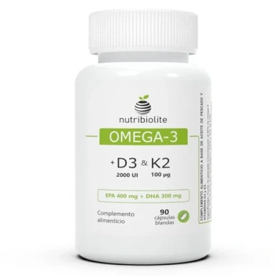 Imagen de Omega 3 D3 K2 Aceite de Pescado Extra Concentrado 1000 mg con un 80% altamente biodisponible, 400 EPA y 300 DHA + Vitaminas 2000 UI MK7 90 perlas