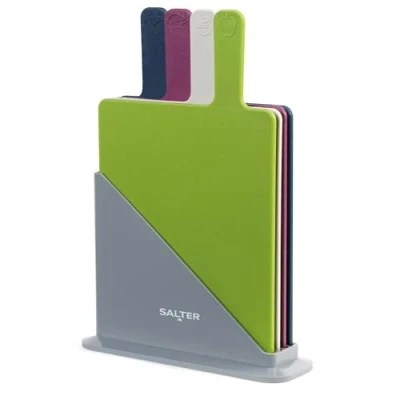 Imagen de Salter BW04768 Tablas De Cortar para Cocina con Soporte Antideslizante, Juego 4, Paletas Indicadores Preparación Alimentos Evitar La Contaminación Cruzada, Aptas Lavavajillas