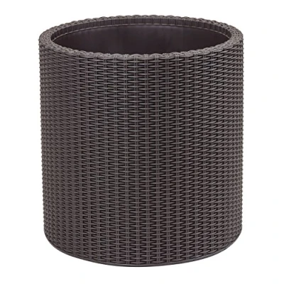 Imagen de Keter Maceta Grande ratán, Base Redonda; 100% Material Reciclado; 44 x cm ; Capacidad 39 L; Color Marrón Chocolate