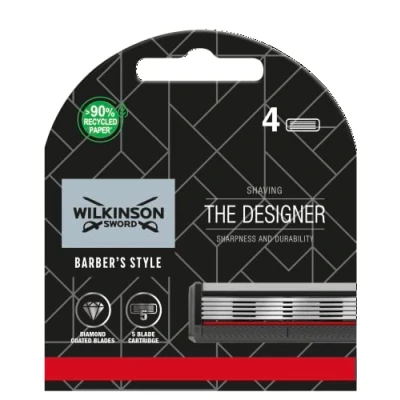 Imagen de Wilkinson Sword Barber&#039;s Style Maquinilla de afeitar The Designer cuchillas recarga Pack 4
