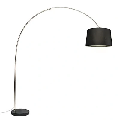 Imagen de Qazqa Moderno Lámpara de arco acero pantalla negra 45cm XXL Textil/Acero Alargada Adecuado para LED Max. 1 x 60 Watt