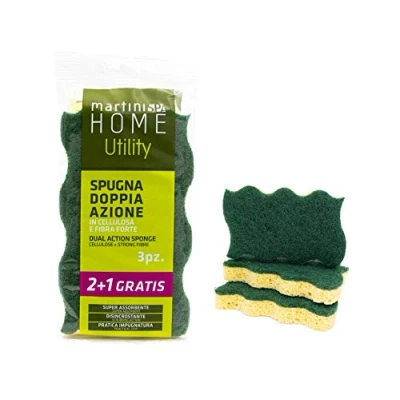 Imagen de martini SPA Home Utility Esponjas de Doble acción celulosa y Fibra desincrustante, Verde, Natural, 11,5 x 7,5 1,5 cm, 54 g, 3 Unidades