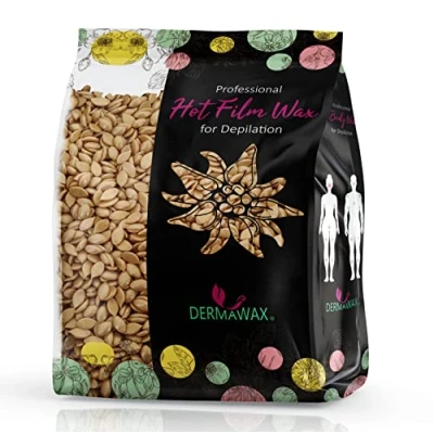 Imagen de Dermawax Oro Perlas de Cera Depilación Profesional Cara Piernas Brazos Axilas Aplicación con Espátula Madera sin Tiras Grandes Áreas (0,5 kg, Black Gold)
