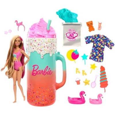 Imagen de Barbie Pop Reveal Serie Frutas Smoothie Tropical Vaso revela muñeca, incluye ropa, arena moldeable y accesorios sorpresa, juguete +3 años (Mattel HRK57)