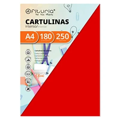 Imagen de Pack 250 Cartulinas Color Rojo Tamaño A4 180g