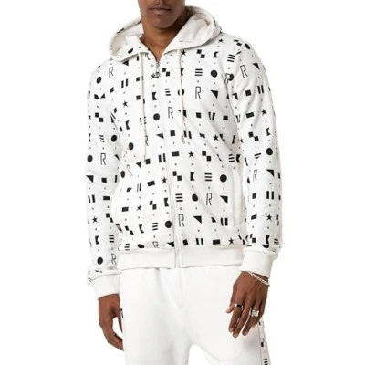 Imagen de Red Bridge Sudadera con capucha para hombre cremallera, diseño geométrico, crudo, L