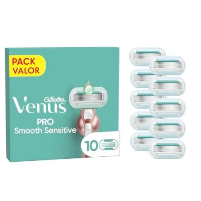 Imagen de Gillette Venus Pro Smooth Sensitive Recambios Para Maquinilla De Mujer, Pack 10 Cuchillas Recambio Con 5 Hojas y Banda Lubricante