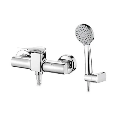 Imagen de Ibergrif M12004 Praga, Mezclador Palanca, Kit de Grifo Ducha, con Alcachofa, Soporte, Manguera, Cromo, Plata