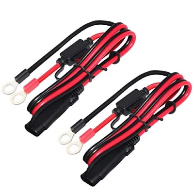 Imagen de ZHITING 2 Piezas Cable de Conexión SAE Arnés Terminal Anillo 12V con Fusible 10A 2FT Batería Charger para Coche Moto