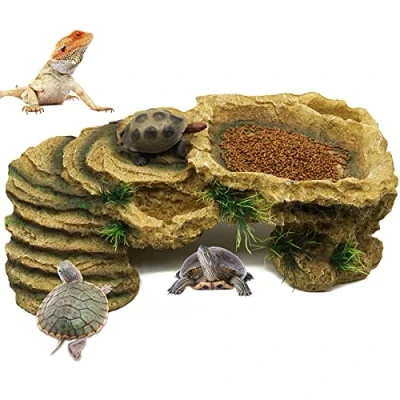 Imagen de BREUAILY Plataforma de Sol Tortuga Resina Grande, Agujero Cueva, Reptil, terraza, Refugio, hábitat para lagartos dragón barbudos, Anfibios Peces