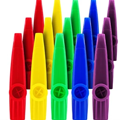 Imagen de 15 Kazoos de Plástico Instrumentos Musicales con Diafragmas Flauta Kazoo para Regalo, Premio y Favores Fiesta, 5 Colores