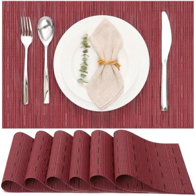 Imagen de Myir JUN Salvamanteles Individuales Juego de 6, Lavables Manteles Plásticos Vinil Esteras, Resistentes al Calor Antideslizante Fácil Limpiar y Impermeable 30x45cm (Rojo)