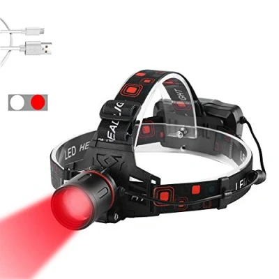 Imagen de Linterna Frontal Roja Recargable, WESLITE Linternas Frontales Rojo LED Alta Potencia para Caza de Cabeza con Zoom Astronomía, Visión Nocturna y (Luz Blanca)