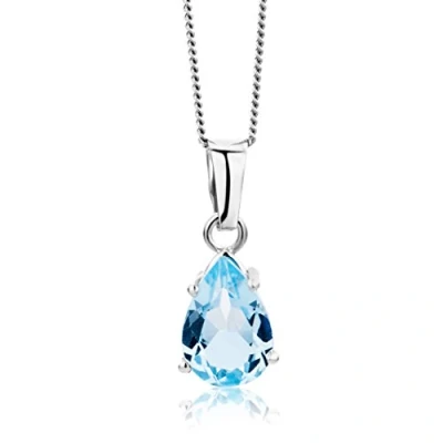 Imagen de Miore Collar de Oro Blanco 9K para Mujer con Colgante Gota Topacio Azul Natural 1,58 Ct y Cadena Eslabones 45 cm Hecho a Mano Joyería Joyego