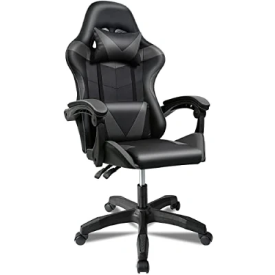 Imagen de Silla Gaming Ergonómica Reclinable con Cojín Lumbar y Cervical Altura Ajustable, Reposabrazos Acolchados, Ruedas 360 Ideal para Oficina, Escritorio, Teletrabajo, Estudio, Juego, Ordenador