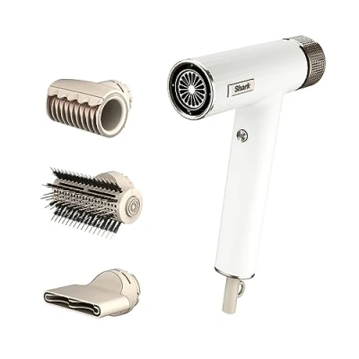 Imagen de Shark SpeedStyle Secador de pelo y Rapid Gloss Finisher para cabellos lisos ondulados, 3 moldeadores, secado rápido sin dañar el cabello, ajustes automáticos, blanco seda, HD333EU