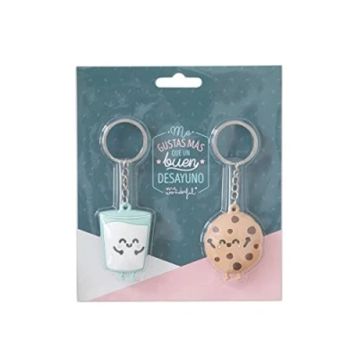 Imagen de Mr. Wonderful Set de 2 llaveros Mr.Wonderful Galleta y Vaso parejasque Son ¡la Leche, Caucho, Multicolor, 5 X 1 Cm