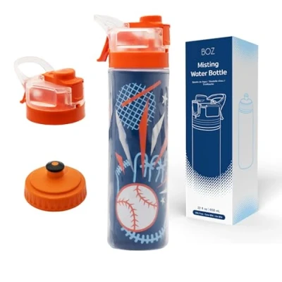Imagen de BOZ Botella Agua de Deportiva Anti Derrame sin BPA con Salida al Apretar y Función Pulverización Cantimplora 650 ml Diseño Béisbol