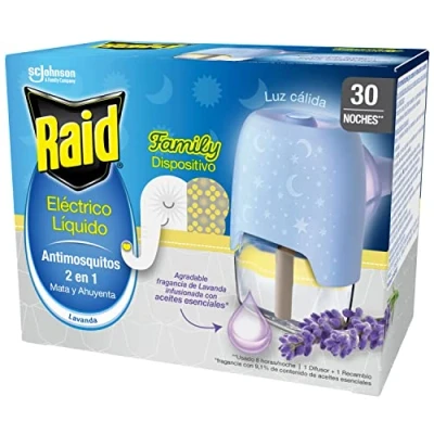 Imagen de Raid® Eléctrico líquido Family Lavanda 30 noches Enchufe anti mosquitos común y tigre 2 en 1, mata ahuyenta. Aparato + Recambio, fragancia