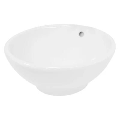 Imagen de ECD Germany Lavabo Sobre Encimera 420 x 170 mm Cerámica Diseño Redondo Lavadero Blanco Brillante Lavamanos Sobremesa Sanitario Baño o Aseo Moderno y Elegante Sin Válvula de Desagüe