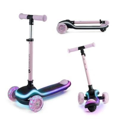 Imagen de Kinderkraft RAKET Patinete para niños de 1 año a 50 kg, Patinete, Ruedas LED, Manillar Regulable en Altura, Diseño Moderno, Rosa