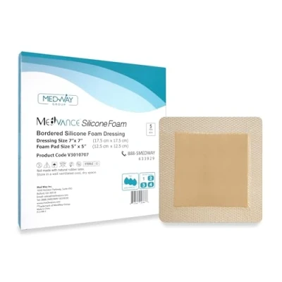 Imagen de MedVanceTM Silicone Adhesive Foam Dressing with Border, Back/Shoulder/Thigh/Abdomen, 17.5cm x 17.5cm, Box of 5 Dressings